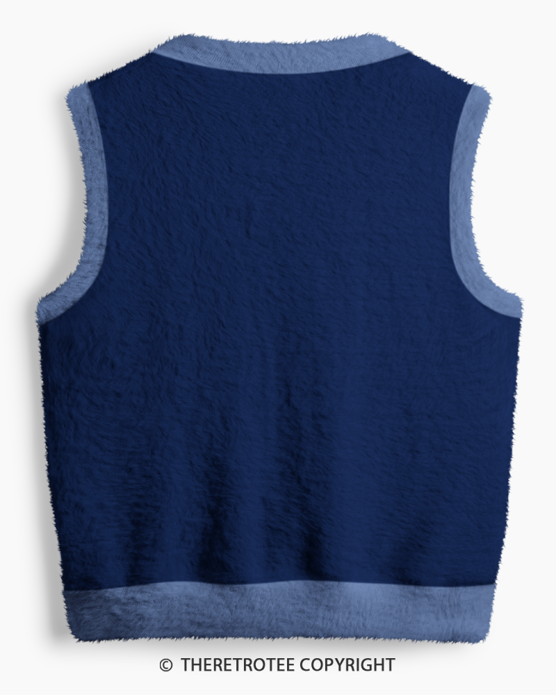TheRetroTee Vintage 1980s Navy Orange Varsity V-Neck Sweater Vest