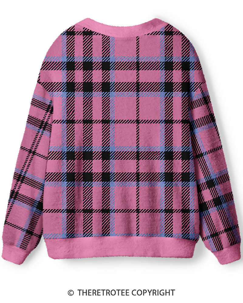 TheRetroTee Vintage 1990s Plaid Campus Unisex Cardigan Sweater