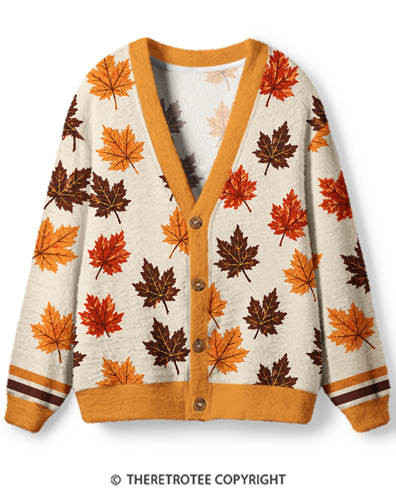 TheRetroTee Vintage 1970s Cream Autumn Maple Unisex Cardigan Sweater