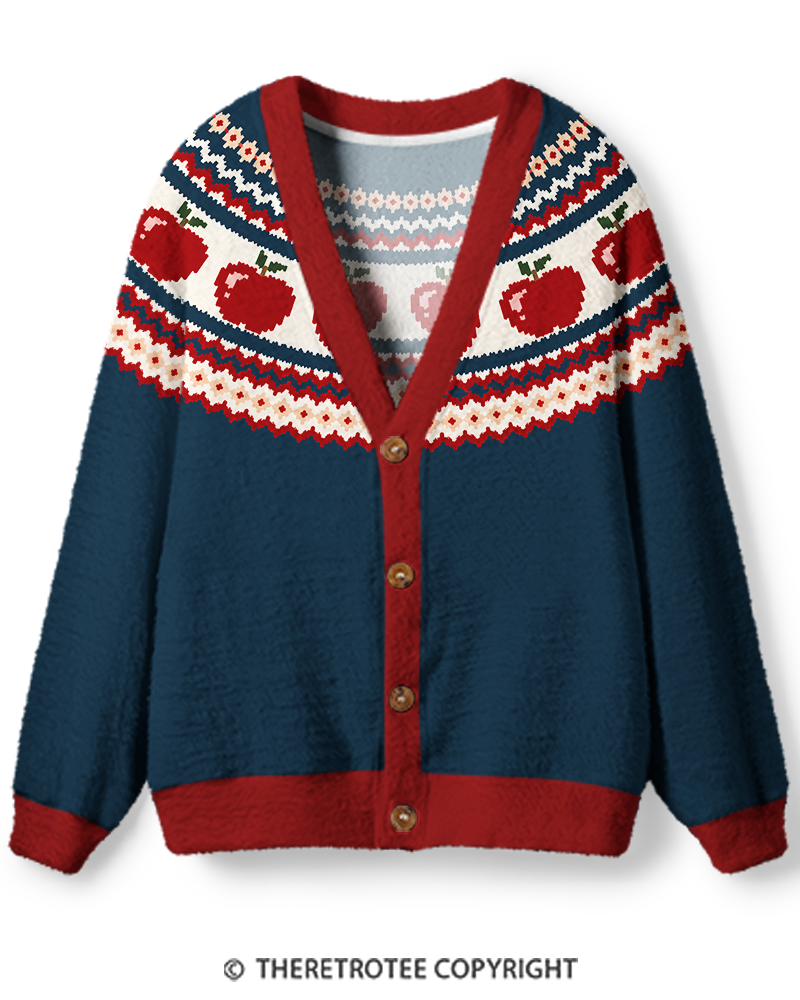 TheRetroTee Vintage 1970s Apple Orchard Fair Isle Unisex Cardigan Sweater
