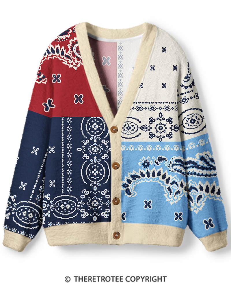 TheRetroTee Vintage 1980s Bandana Print Unisex Cardigan Sweater
