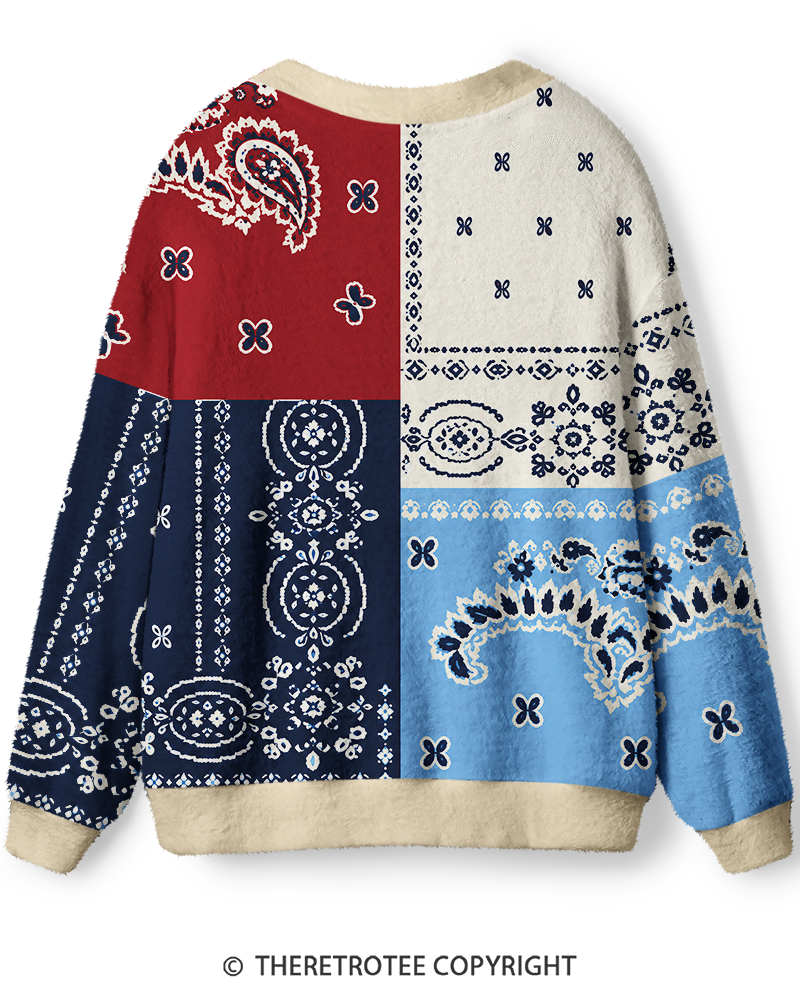 TheRetroTee Vintage 1980s Bandana Print Unisex Cardigan Sweater