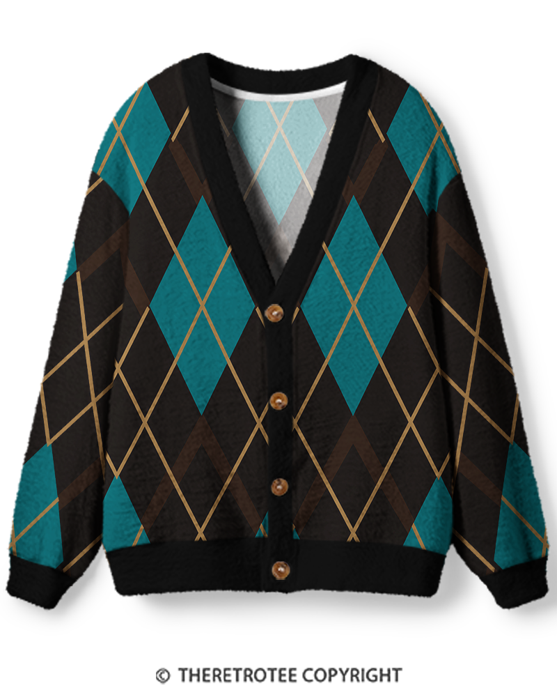 TheRetroTee Vintage 1990s Argyle Unisex Cardigan Sweater