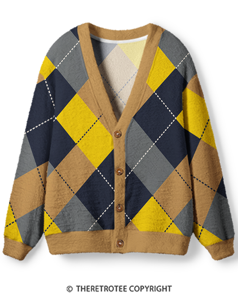 TheRetroTee  Vintage 1990s Argyle Unisex Cardigan Sweater