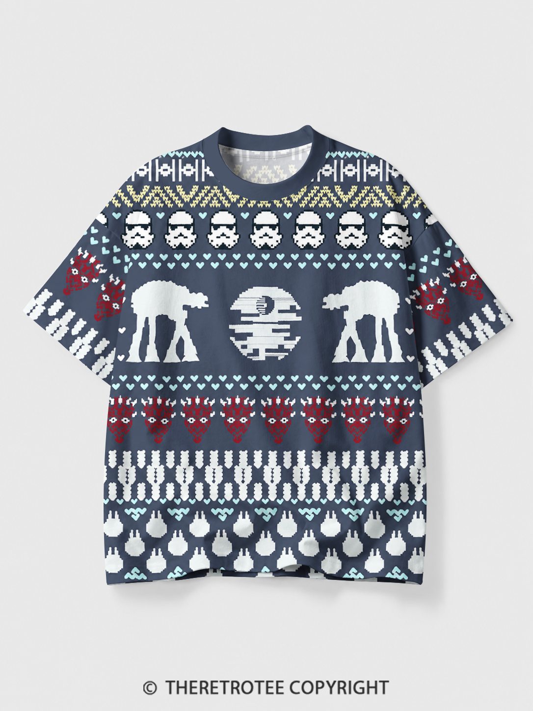 TheRetroTee Christmas Tree Fair Isle Eco Oversized Striped Ringer T-Shirt