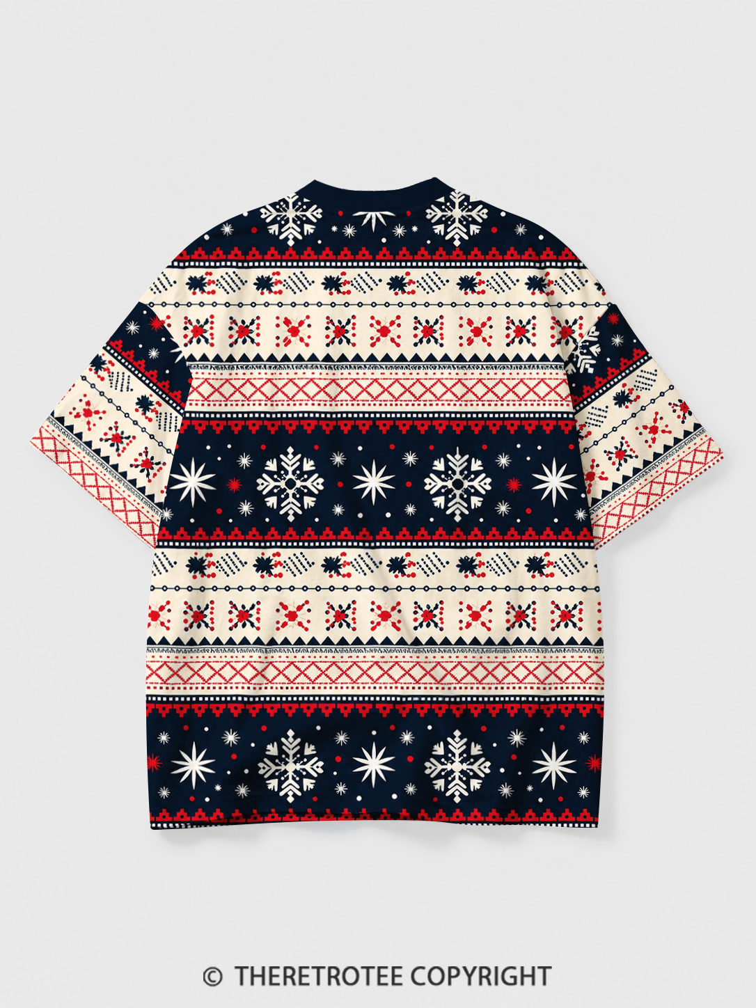 TheRetroTee Christmas Tree Fair Isle Eco Oversized Striped Ringer T-Shirt