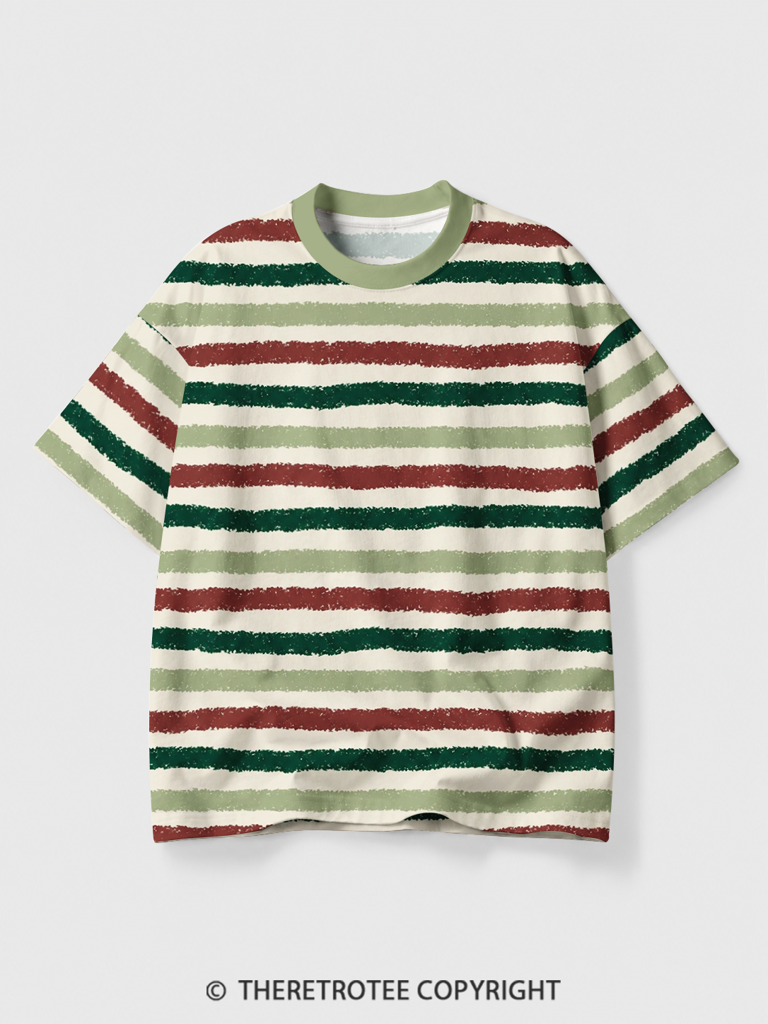 TheRetroTee Christmas Tree Fair Isle Eco Oversized Striped Ringer T-Shirt
