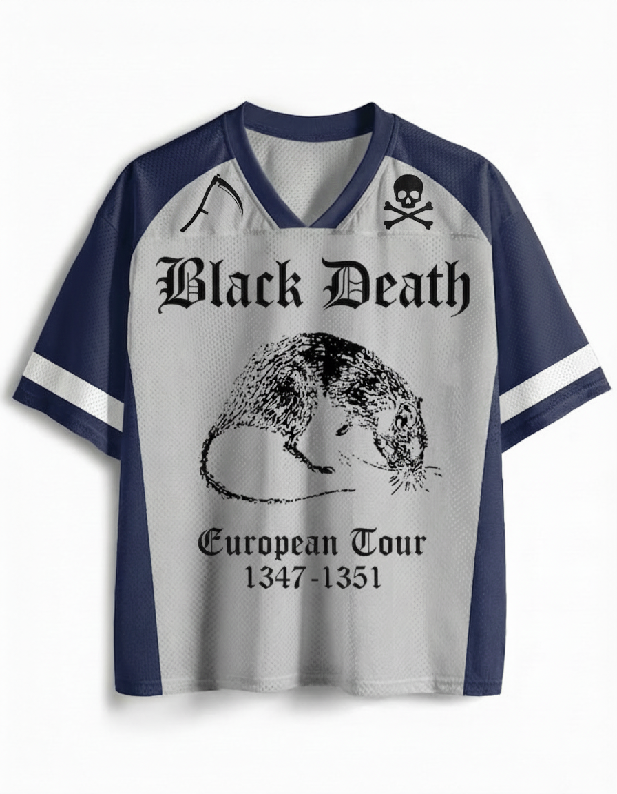 TheRetroTee Black Death European Tour Gothic Horror Mesh Jersey