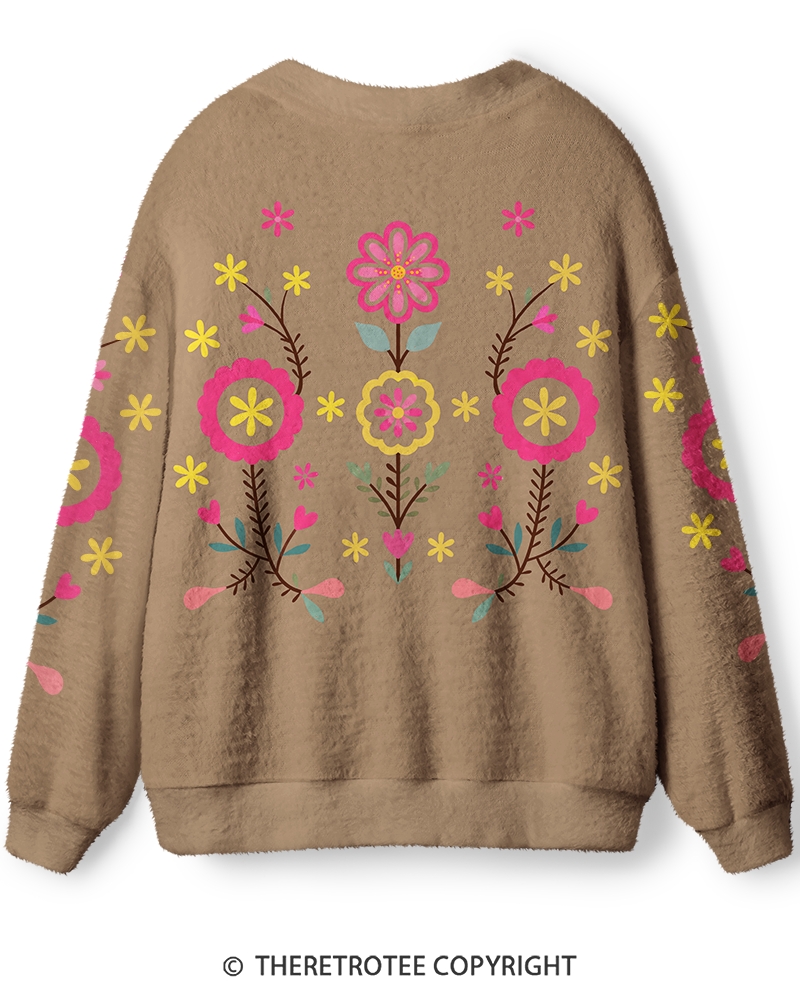 TheRetroTee Vintage 1970s Floral Unisex Cardigan Sweater