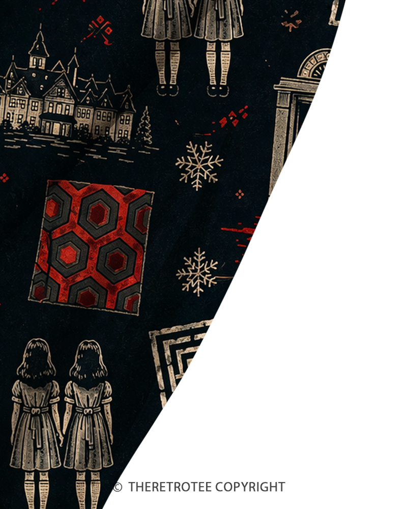 TheRetroTee Vintage Horror Haunted Hotel Dark Graphic Strappy Maxi Dress