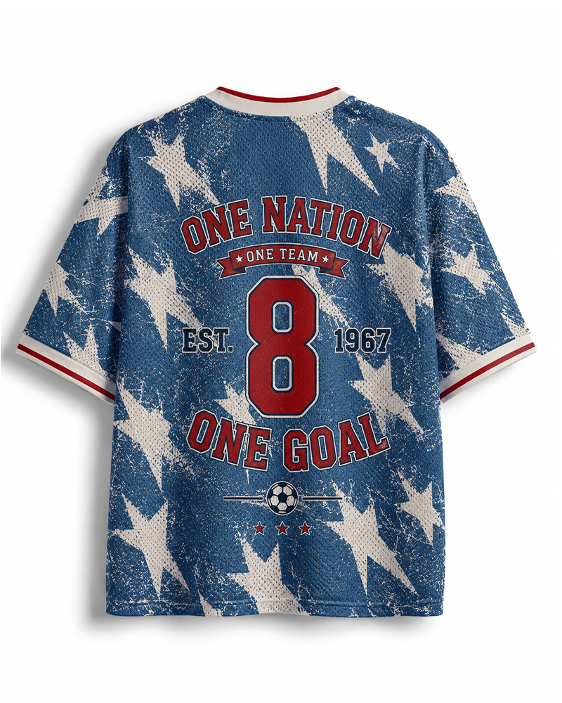 TheRetroTee TheRetroTee USA-Inspired Vintage Patriotic Star Print #8 Mesh Jersey