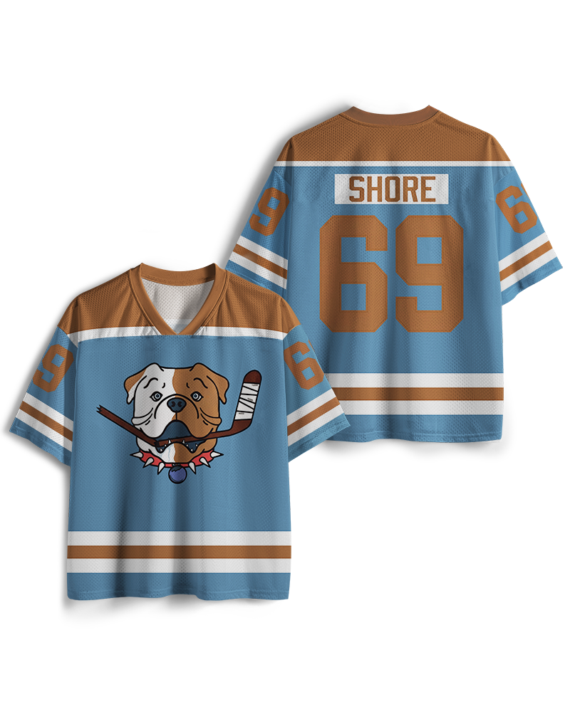 TheRetroTee Bulldog #69 Light Blue & Brown Hockey Mesh Jersey