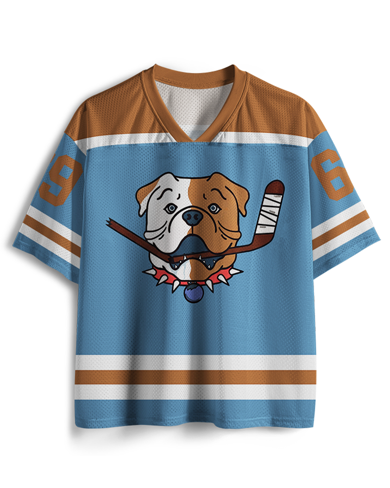 TheRetroTee Bulldog #69 Light Blue & Brown Hockey Mesh Jersey
