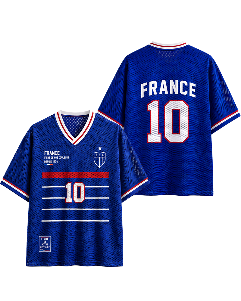 TheRetroTee France #10 Soccer Retro European Football Mesh Jersey