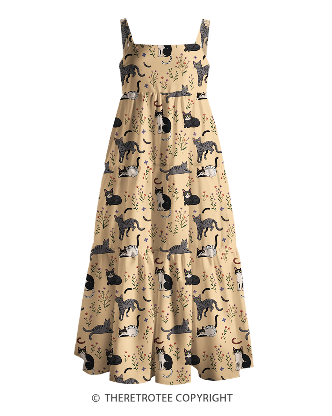 TheRetroTee Midnight Alley Cats 1960s Strappy Maxi Dress