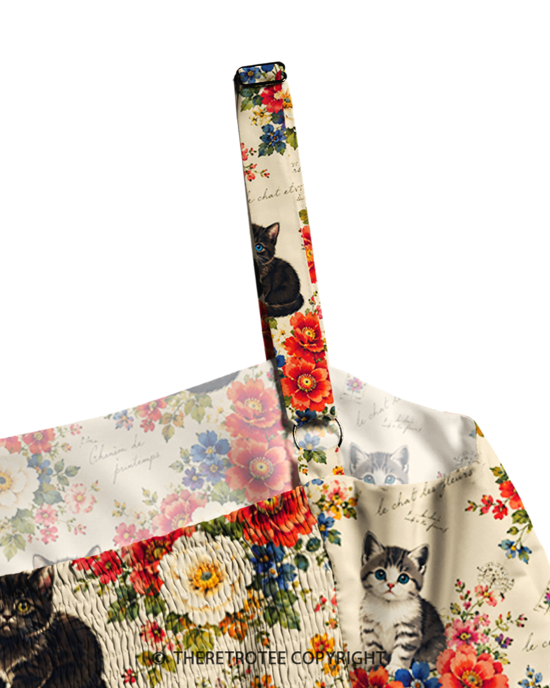 TheRetroTee Parisian Kitty Bouquet 1960s Strappy Maxi Dress