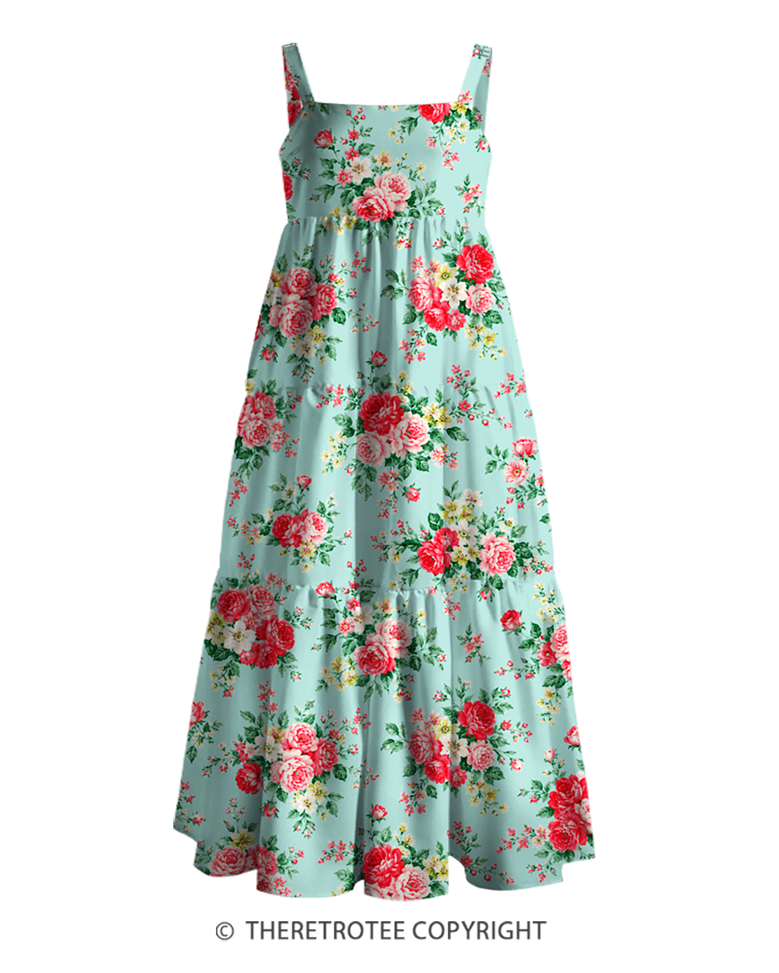 TheRetroTee Mint Rose Garden 1950s Strappy Maxi Dress