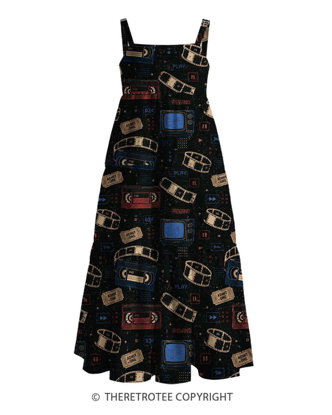 TheRetroTee Retro Rewind Cinema 1980s Strappy Maxi Dress