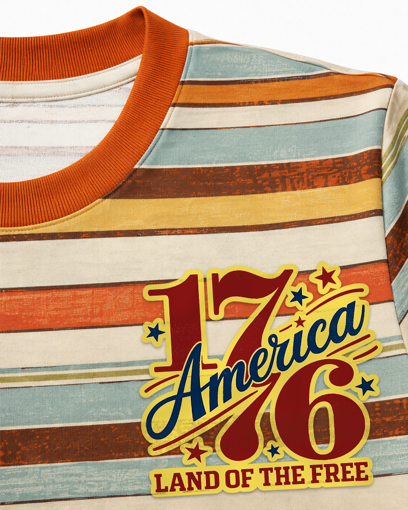 TheRetroTee Land Of The Free 1776 Striped Ringer T-Shirt