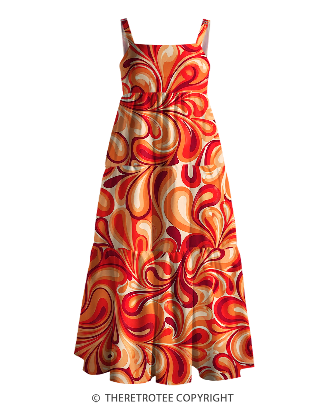 TheRetroTee 1960s Retro Psychedelic Swirl Boho Strappy Maxi Dress