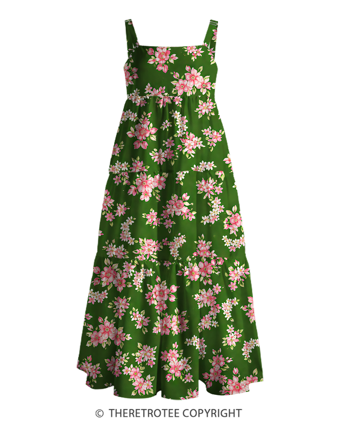 TheRetroTee Pink and Green Vintage Floral Print Strap Maxi Dress