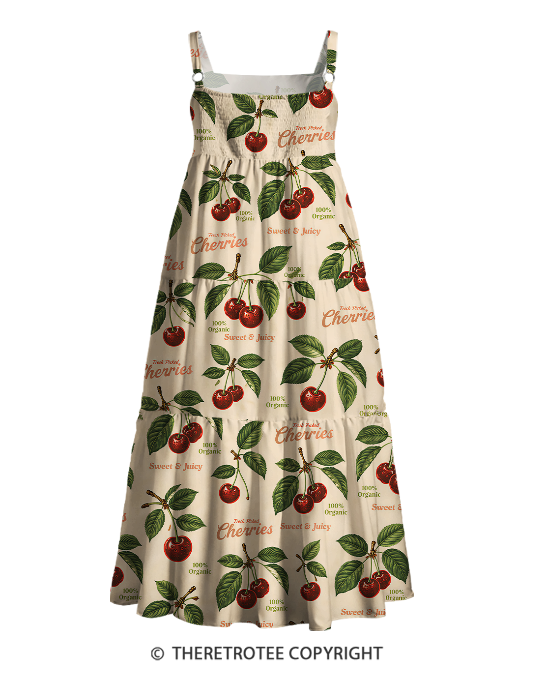 TheRetroTee 1950s Classic Cherry Print Strap Maxi Dress