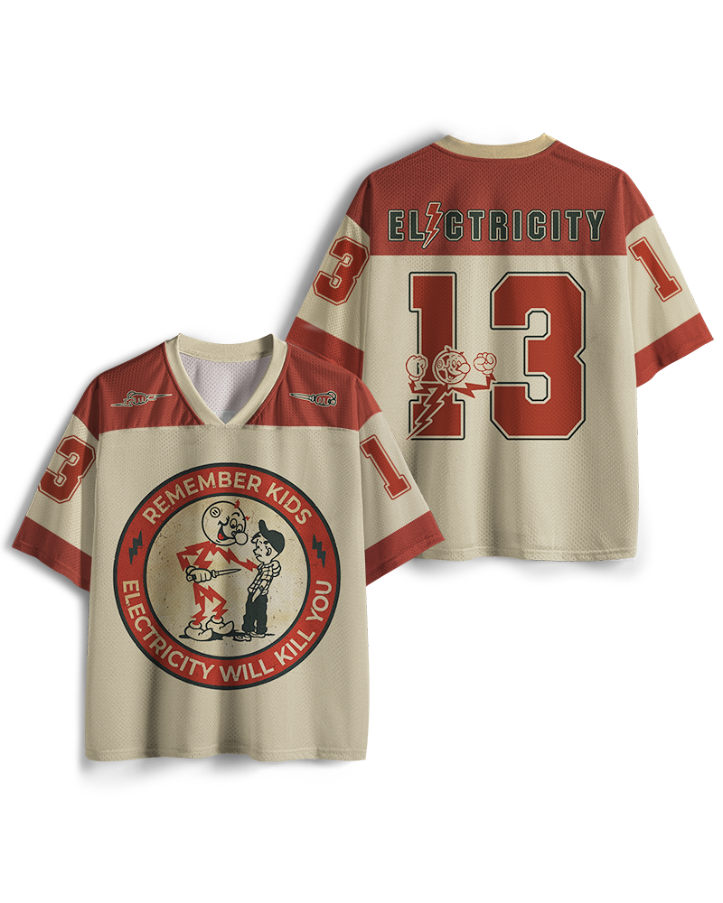 TheRetroTee Electricity Will Kill You Kids 1950s Mesh Jersey