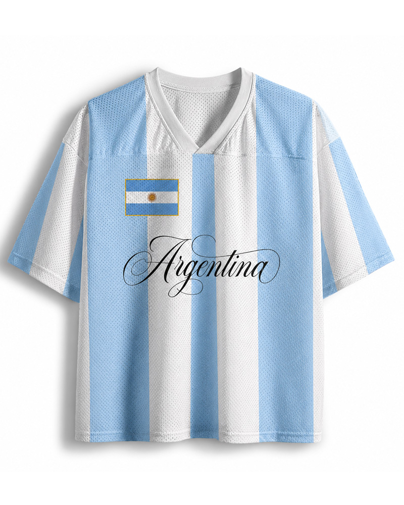 TheRetroTee Argentina Classic Football Fan  Custom Mesh Jersey