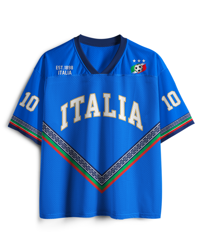 TheRetroTee Vintage Italy Heritage Blue Football Mesh Jersey