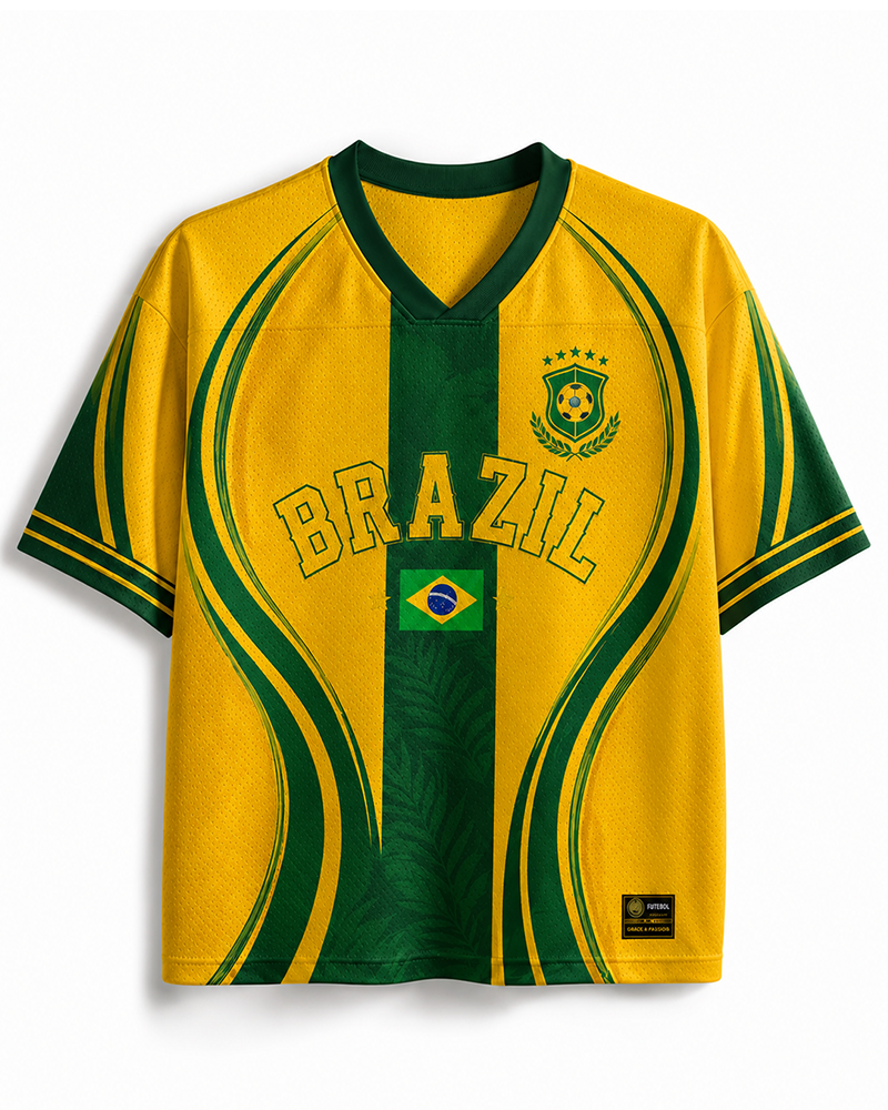 TheRetroTee Vintage Brazil Football Heritage Mesh Jersey