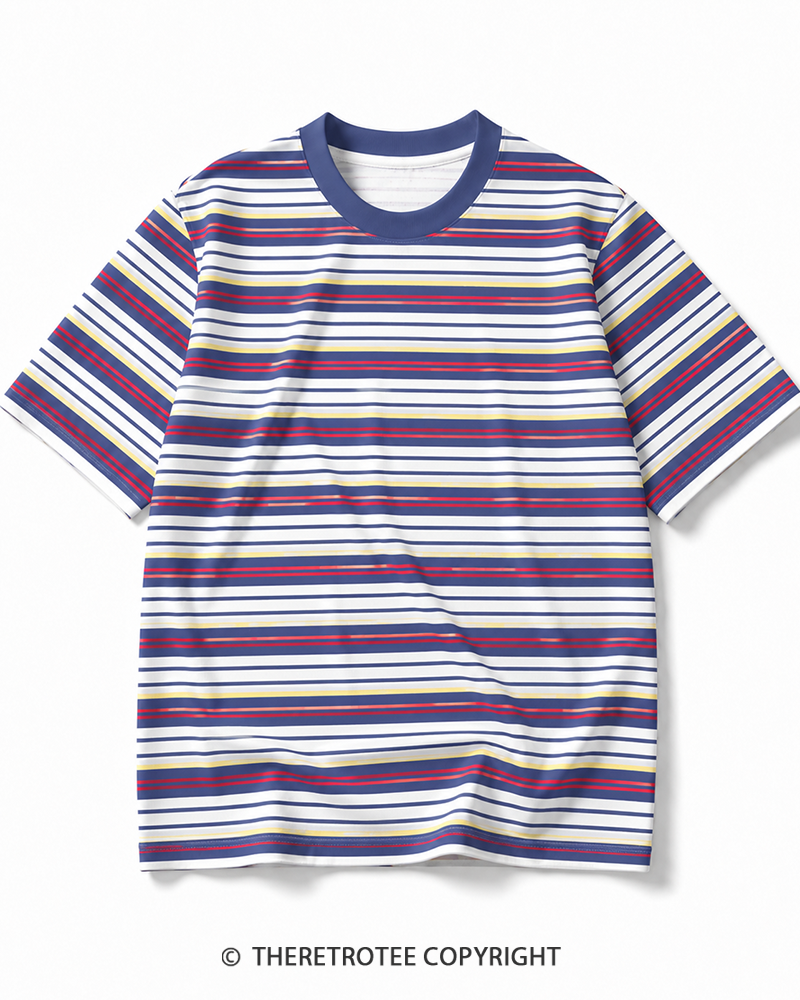 TheRetroTee Vintage Casual Striped Ringer T-Shirt