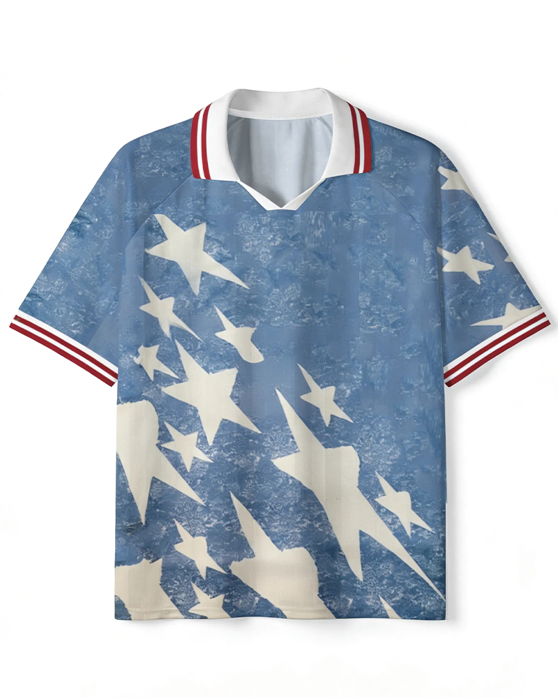 TheRetroTee Vintage 1994 Inspired Blue Star Graphic Polo Mesh Jersey