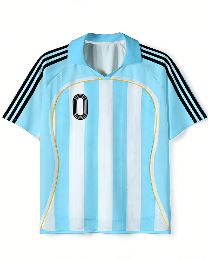 TheRetroTee Classic 2006 Light Blue White Vertical Stripe Polo Mesh Jersey