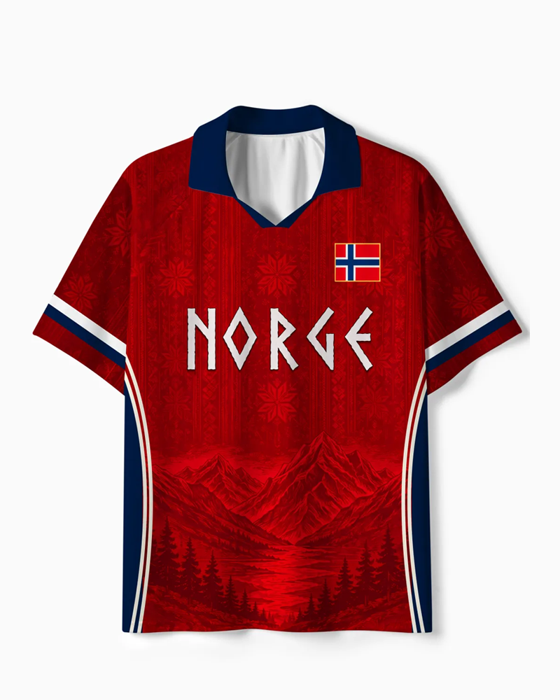 TheRetroTee Norway Nordic Mountain Heritage Collar Soccer Jersey
