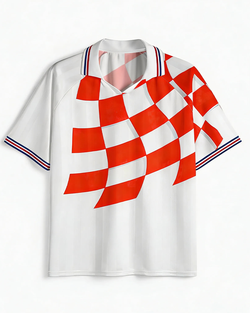 TheRetroTee Red White Checkered 1998 Polo Mesh Jersey