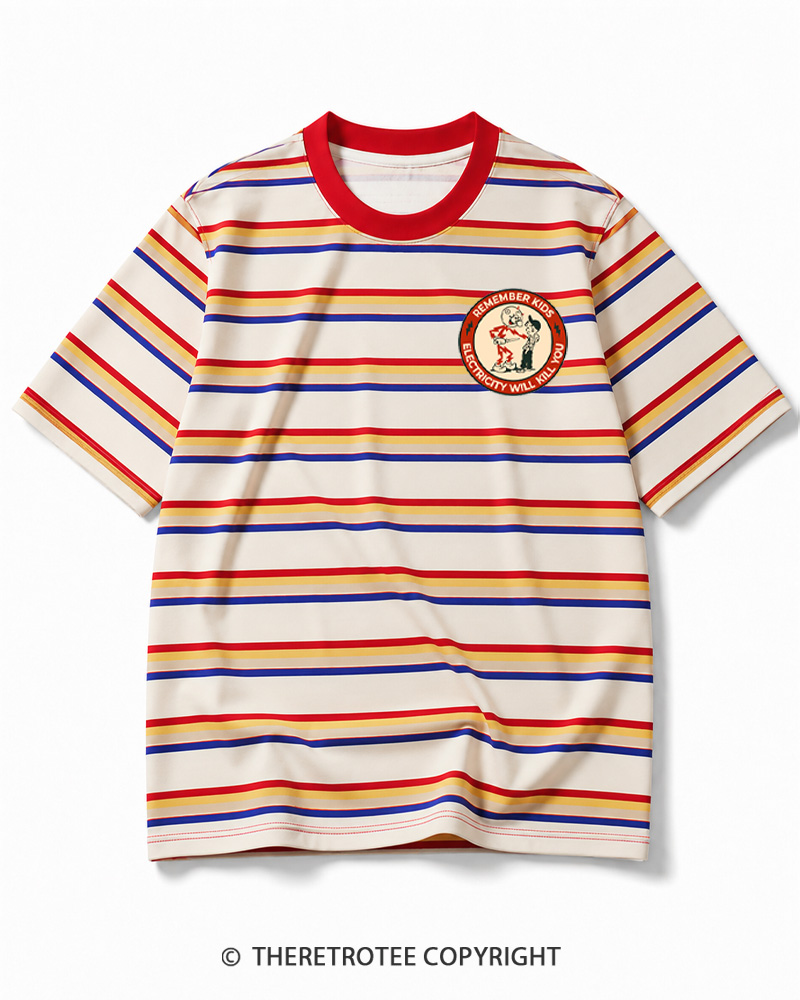 TheRetroTee Electricity Will Kill You Kids 1950s Striped Ringer T-Shirt