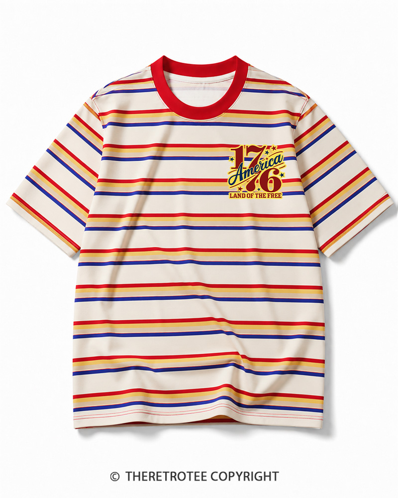 TheRetroTee Land Of The Free 1776 Striped Ringer T-Shirt