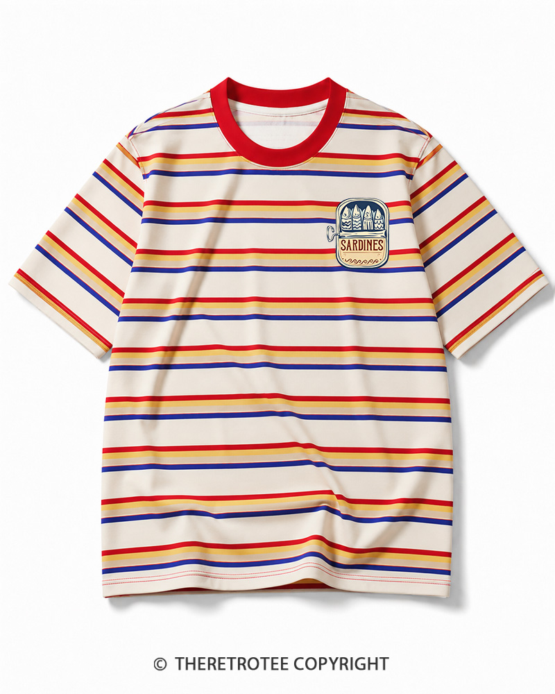 TheRetroTee Vintage Sardine Tin 1960s Striped Ringer T-Shirt