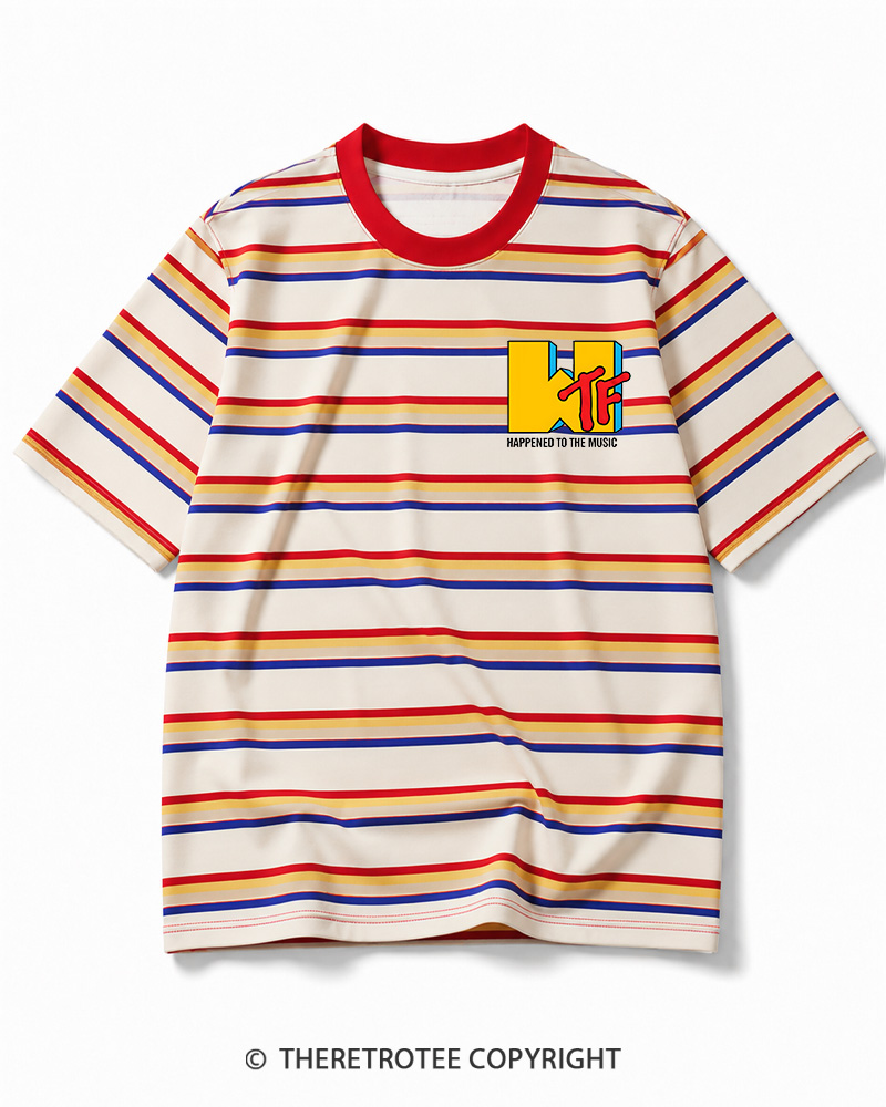 TheRetroTee WTF Happened To Music 1980s Striped Ringer T-Shirt