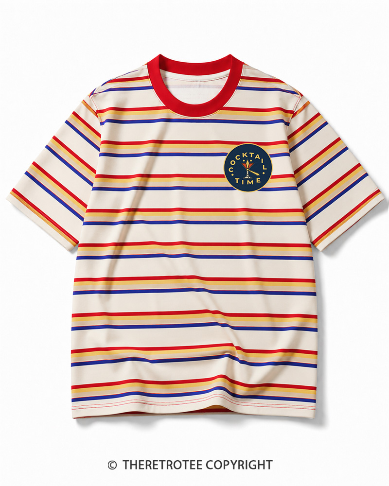 TheRetroTee Cocktail Time 1960s Striped Ringer T-Shirt