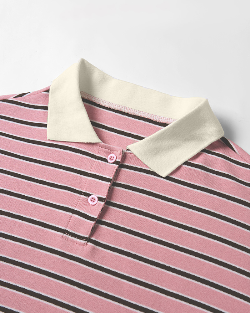 TheRetroTee Vintage Striped Long Sleeve Polo Shirt