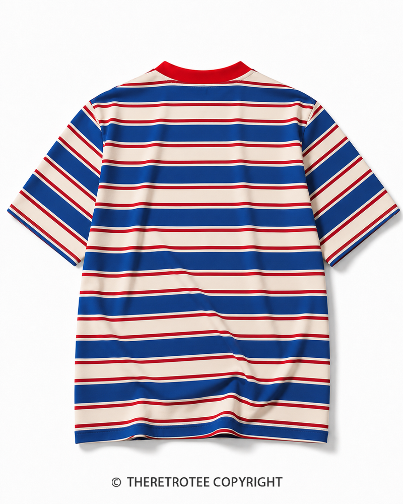 TheRetroTee 80s Retro Coastal Striped Ringer T-Shirt