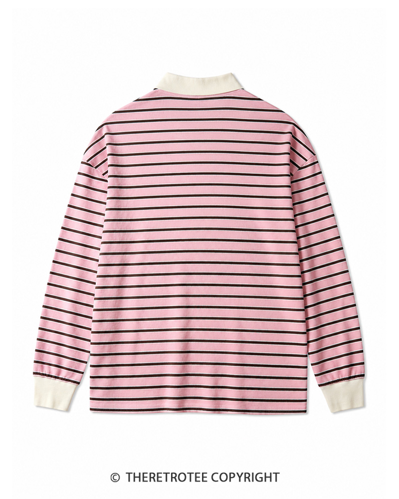 TheRetroTee Vintage Striped Long Sleeve Polo Shirt