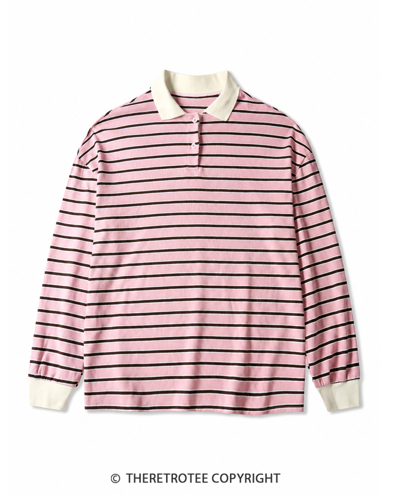 TheRetroTee Vintage Striped Long Sleeve Polo Shirt