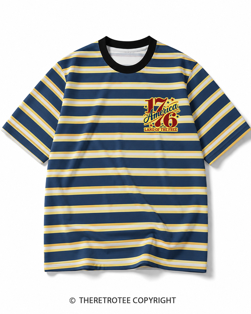 TheRetroTee Land Of The Free 1776 Striped Ringer T-Shirt