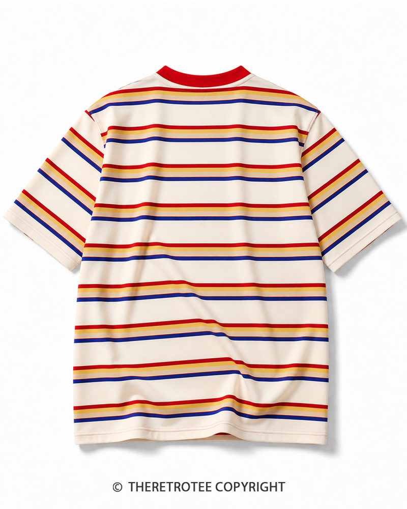 TheRetroTee 80s Retro Coastal Striped Ringer T-Shirt