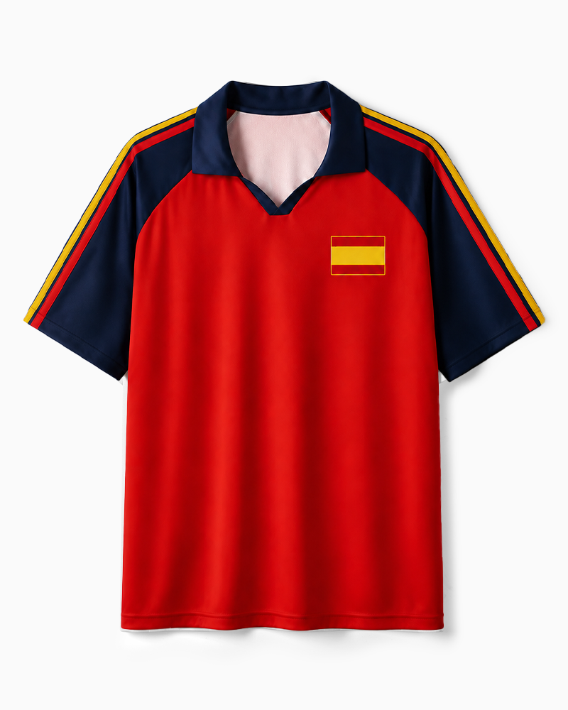 TheRetroTee Spain Victory Stripe Collar Soccer Jersey