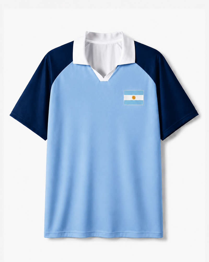 TheRetroTee Argentina Horizon Flow Collar Soccer Jersey