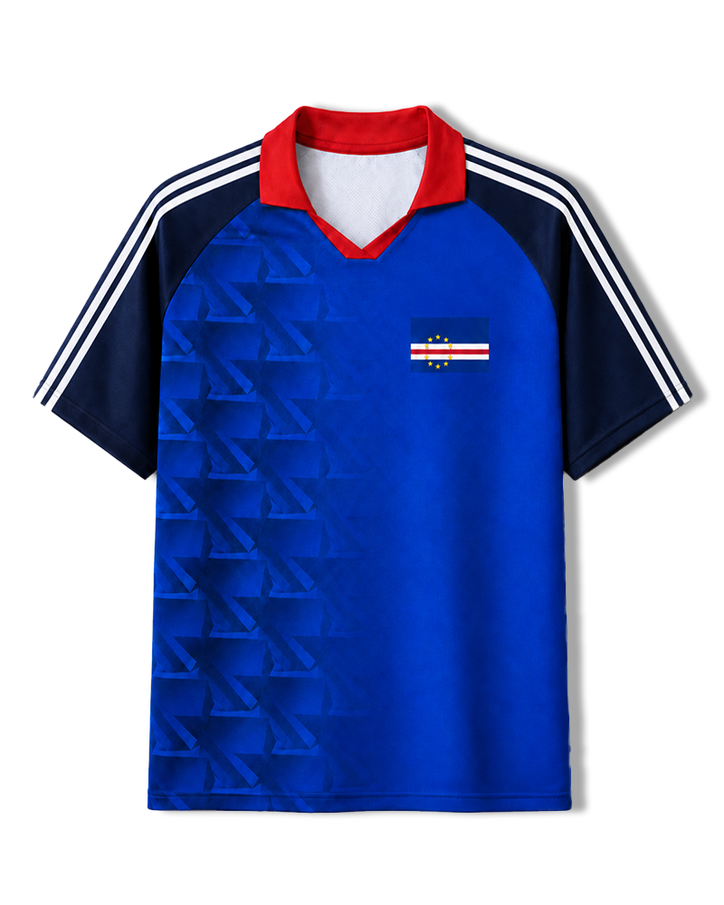 TheRetroTee Cabo Verde Geometric Rush Collar Soccer Jersey