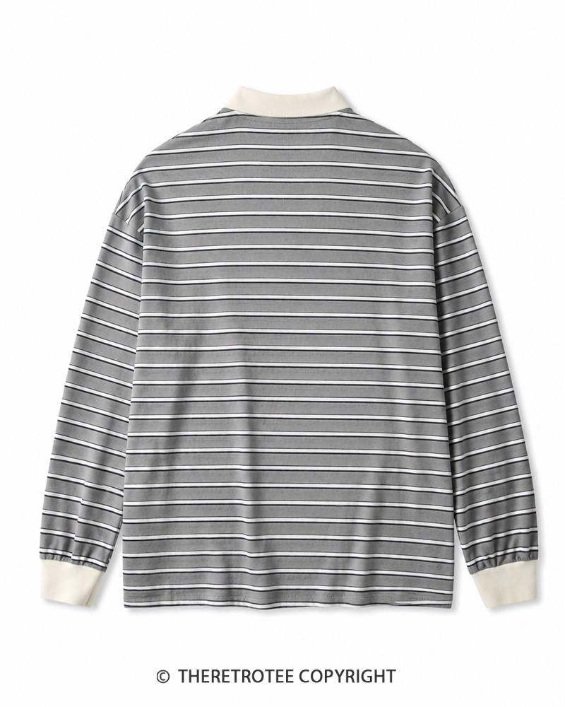 TheRetroTee Vintage Striped Long Sleeve Polo Shirt